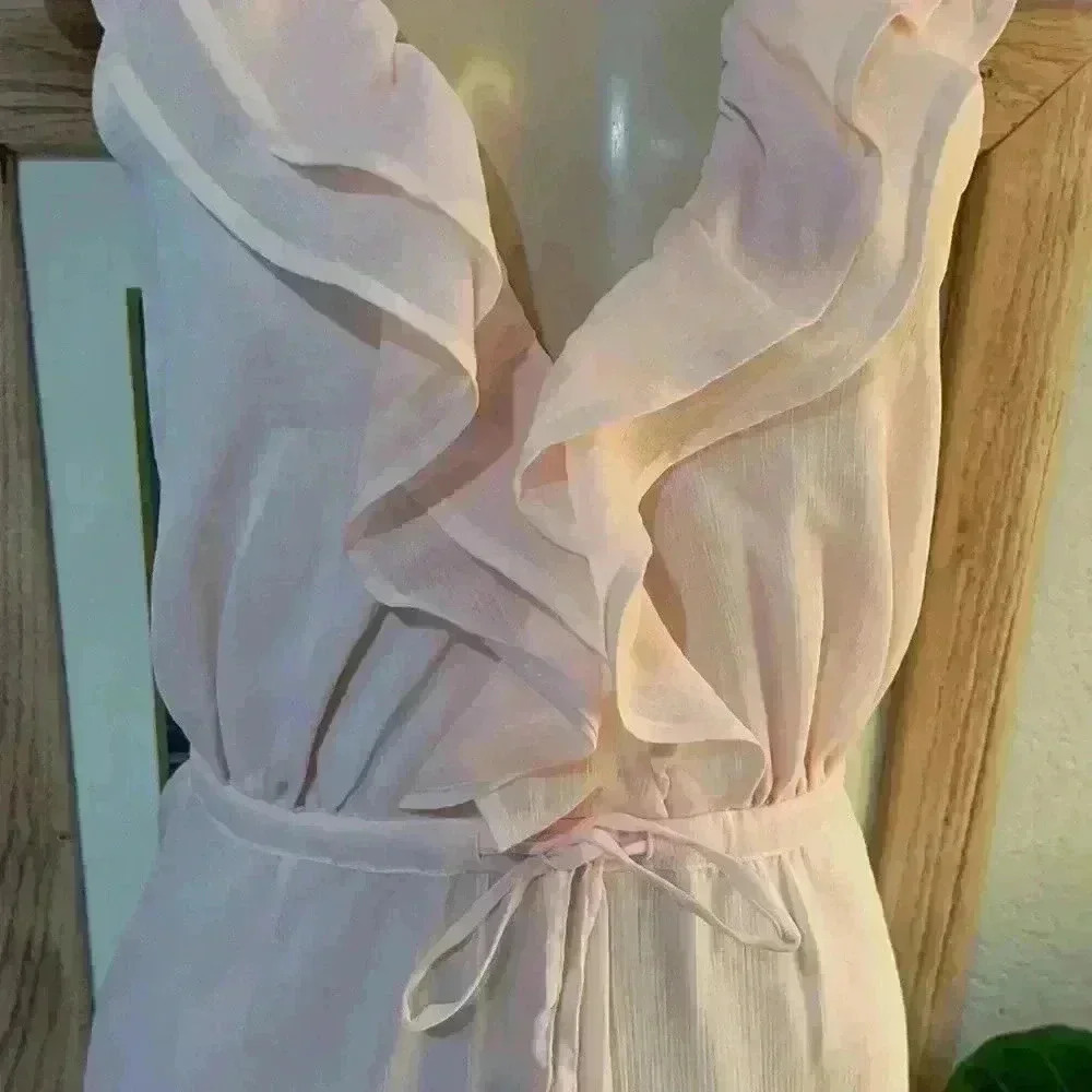 Chelsea28 Ruffle Trim Chiffon Dress Light Pink Creole Midi Dress-Orig$190 - Picture 14 of 16